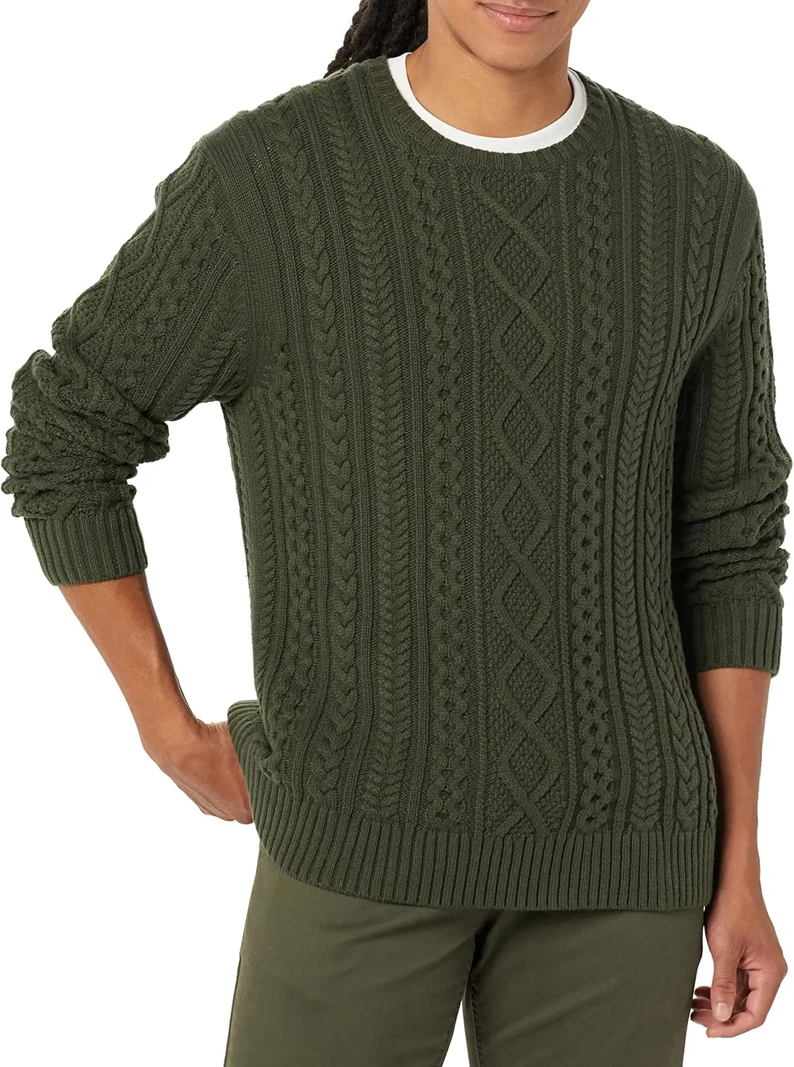 Amazon Essentials Men's Long-Sleeve 100% Cotton Fisherman Cable Crewneck Sweater