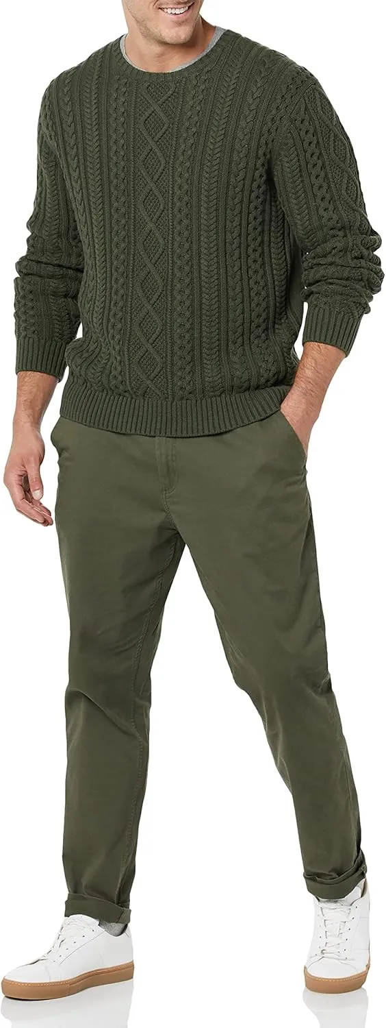 Amazon Essentials Men's Long-Sleeve 100% Cotton Fisherman Cable Crewneck Sweater