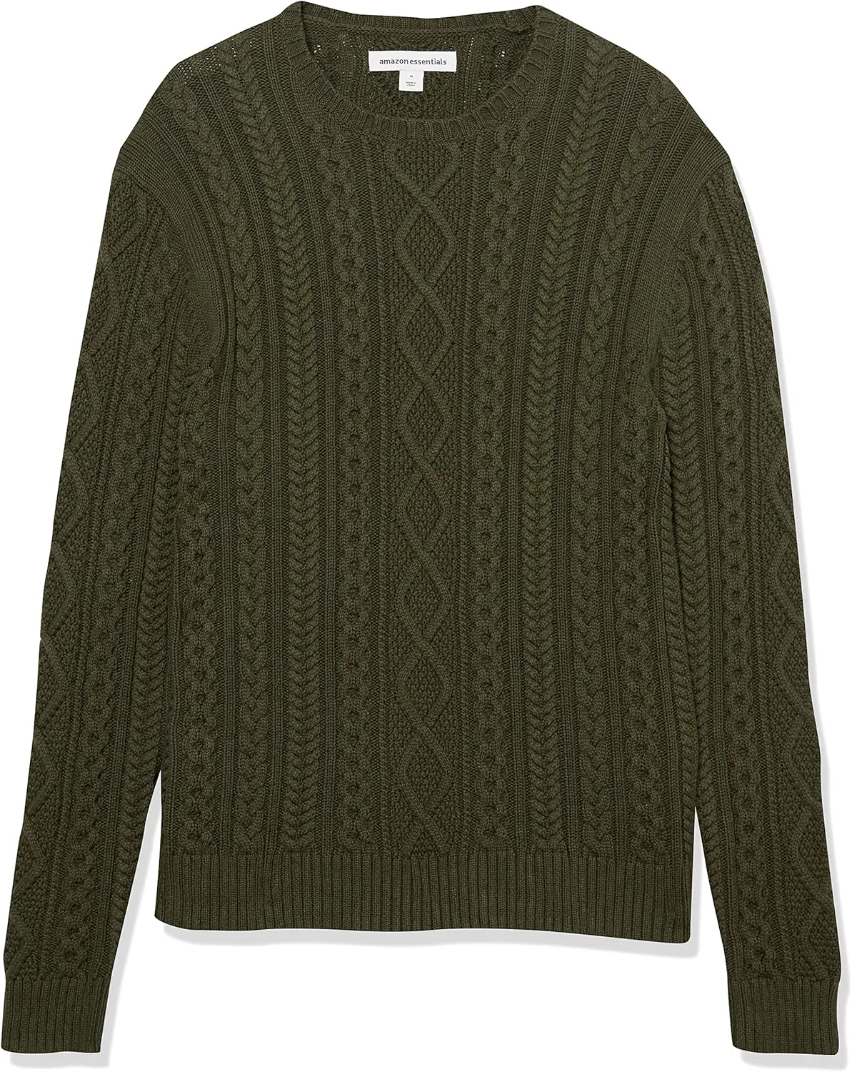 Amazon Essentials Men's Long-Sleeve 100% Cotton Fisherman Cable Crewneck Sweater