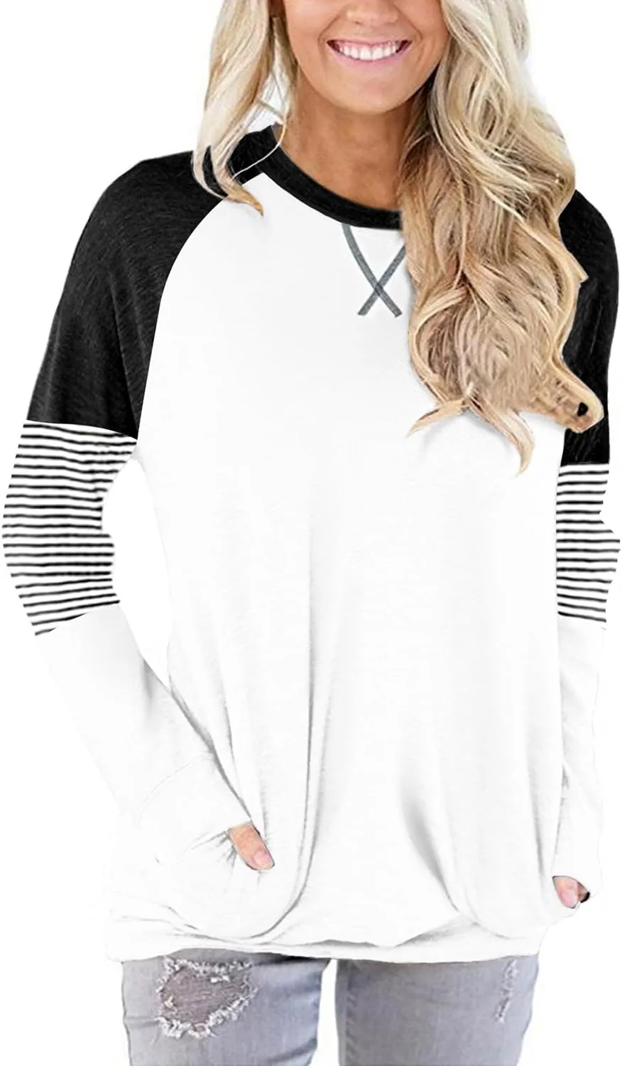 Angerella Women's Casual Loose Fit Pocket Shirts Printed Tops