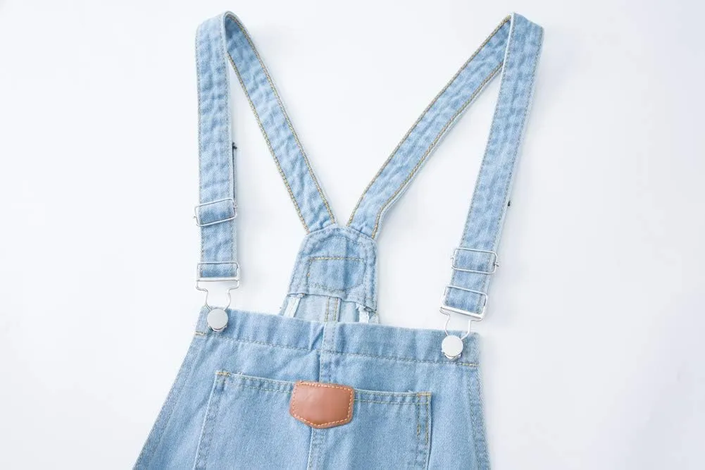AvaCostume Women's Adjustable Strap Ripped Denim Overalls
