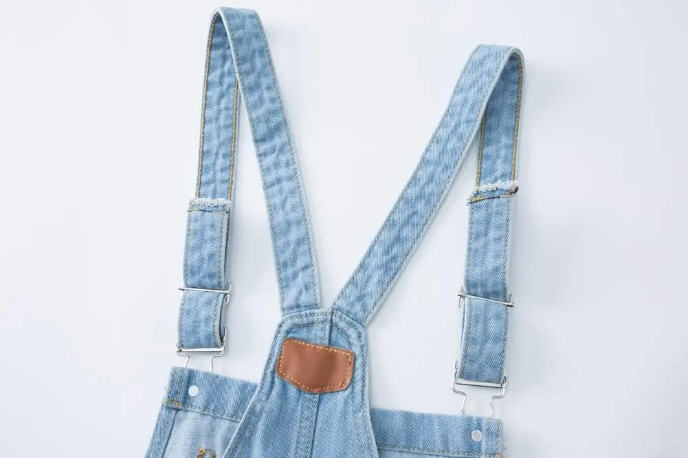 AvaCostume Women's Adjustable Strap Ripped Denim Overalls
