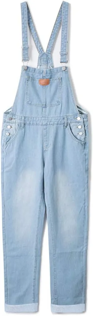 AvaCostume Women's Adjustable Strap Ripped Denim Overalls