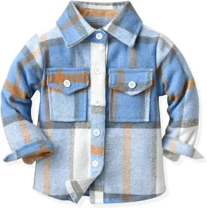 Baby Boys Kids Long Sleeve Button Down Plaid Shirts Fall Winter Flannel Shacket Jackets Tartan Tops