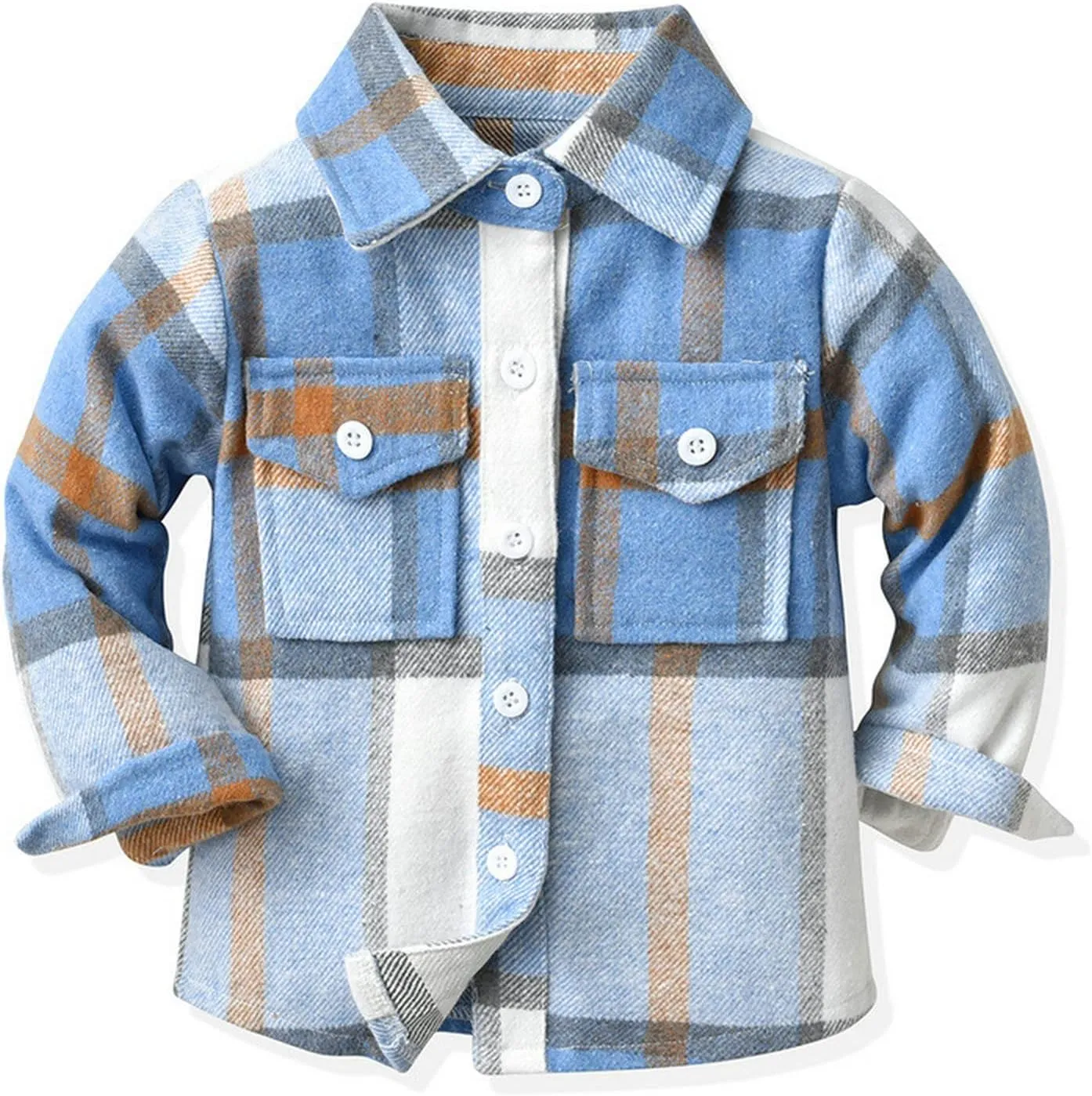 Baby Boys Kids Long Sleeve Button Down Plaid Shirts Fall Winter Flannel Shacket Jackets Tartan Tops