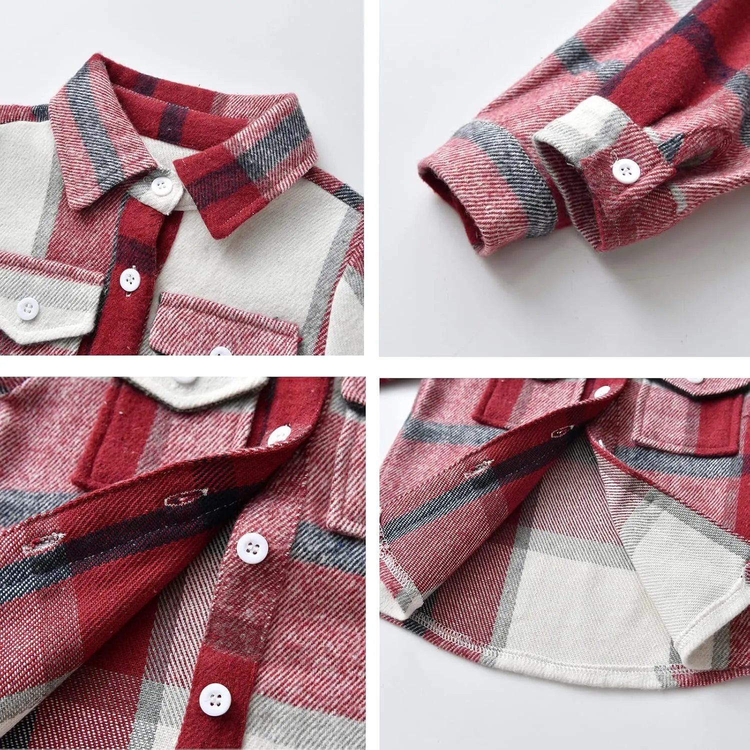 Baby Boys Kids Long Sleeve Button Down Plaid Shirts Fall Winter Flannel Shacket Jackets Tartan Tops