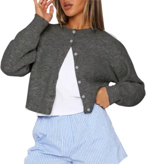 BAIGRAM Women Cute Fall Button Up Open Front Cardigan Lightweight Long Sleeve Crop Sweater Tops Knit Pullover 2024