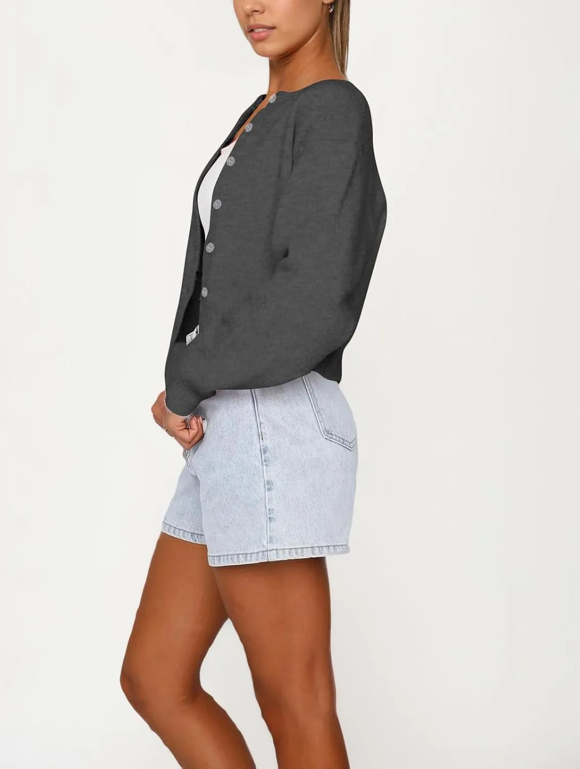 BAIGRAM Women Cute Fall Button Up Open Front Cardigan Lightweight Long Sleeve Crop Sweater Tops Knit Pullover 2024