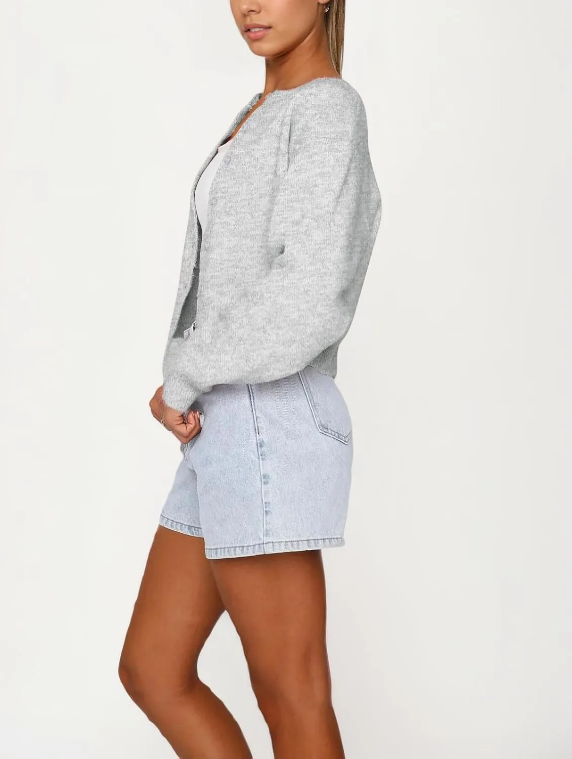 BAIGRAM Women Cute Fall Button Up Open Front Cardigan Lightweight Long Sleeve Crop Sweater Tops Knit Pullover 2024