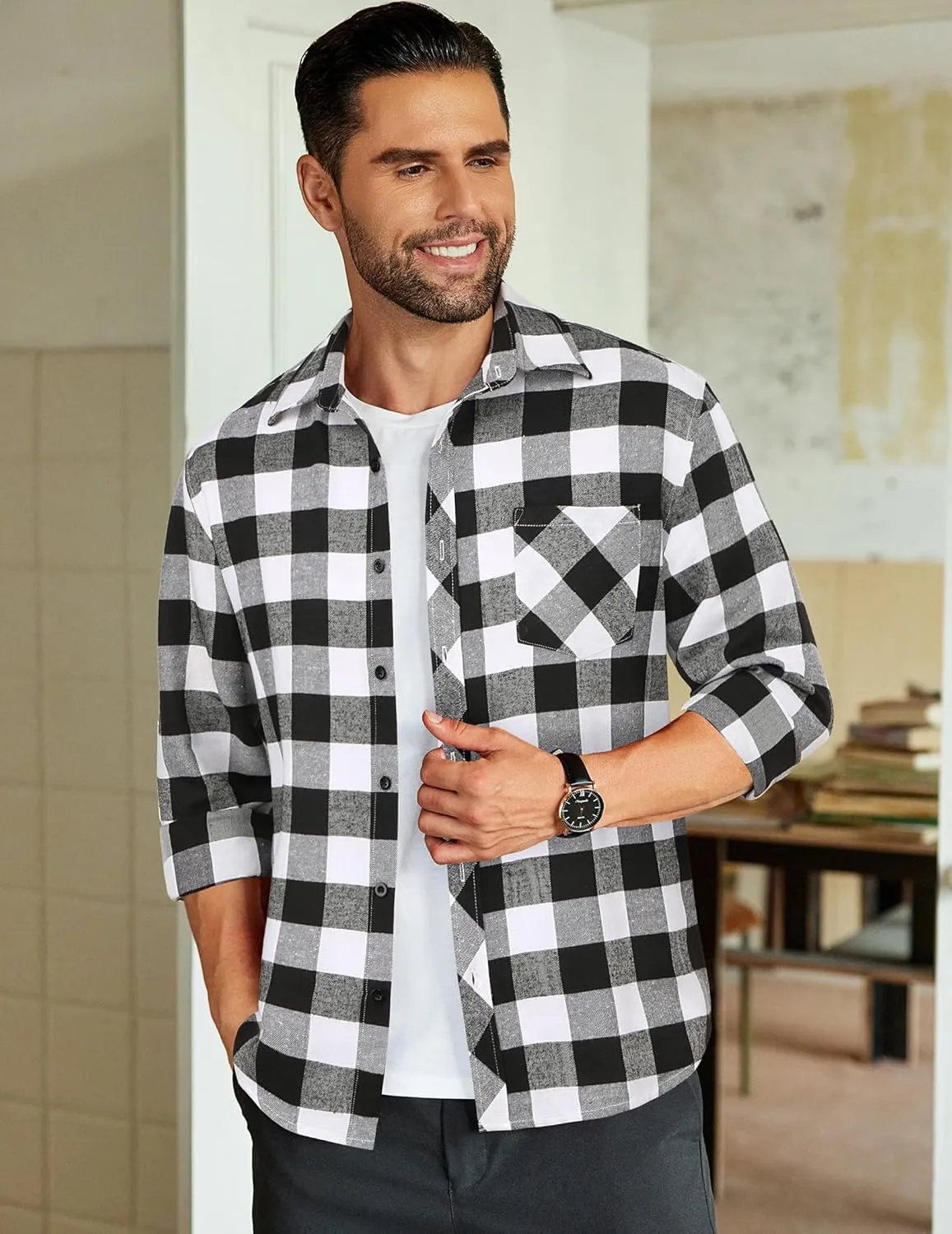 COOFANDY Men's Flannel Plaid Shirts Long Sleeve Button Down Shirts Casual Fall Shirt Jacket
