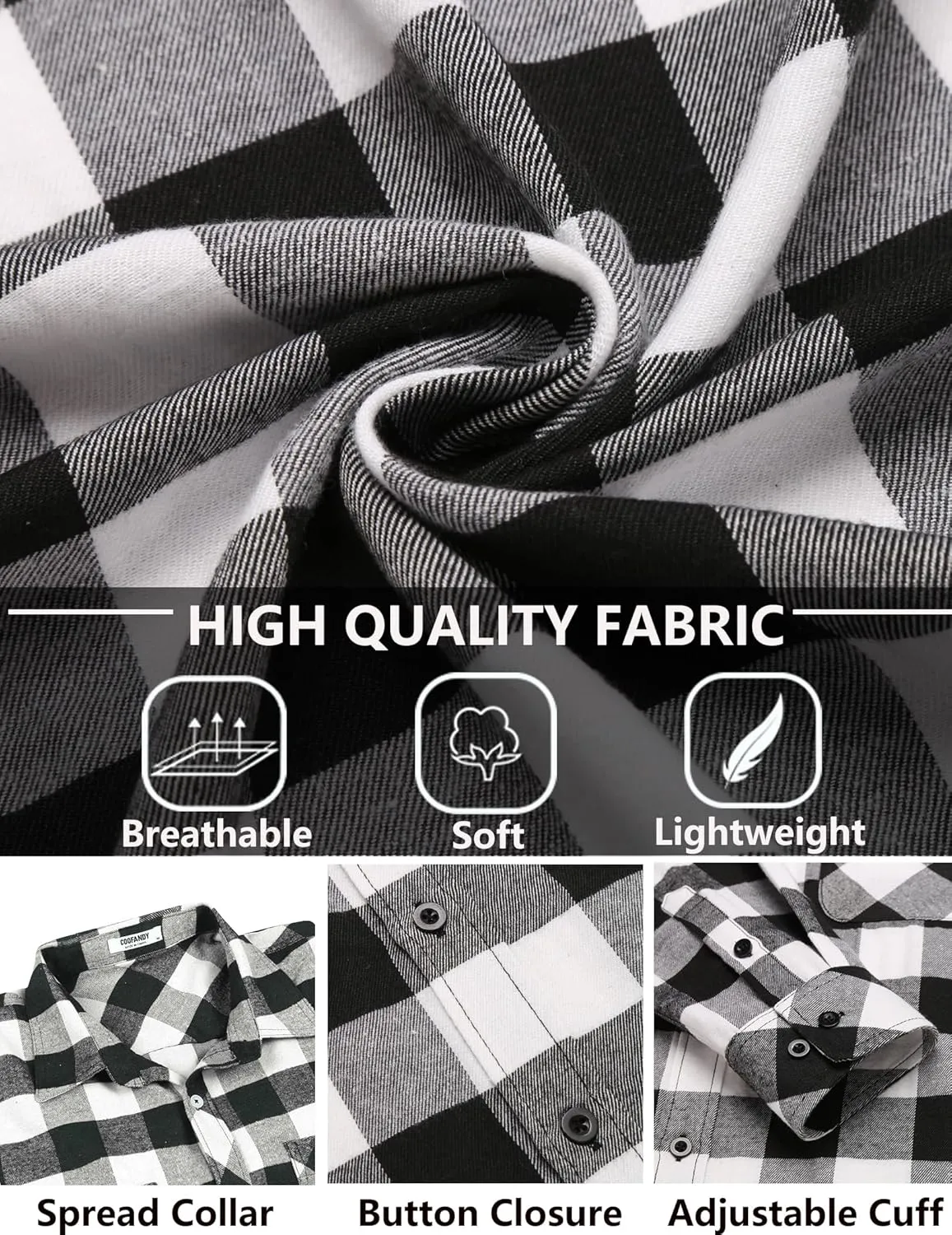 COOFANDY Men's Flannel Plaid Shirts Long Sleeve Button Down Shirts Casual Fall Shirt Jacket