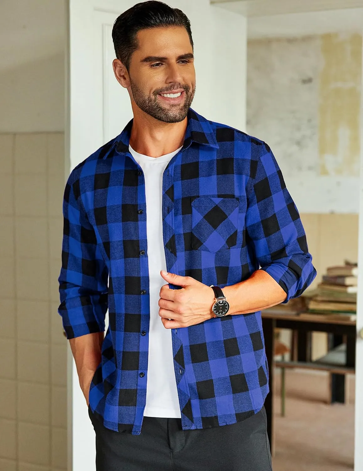 COOFANDY Men's Flannel Plaid Shirts Long Sleeve Button Down Shirts Casual Fall Shirt Jacket