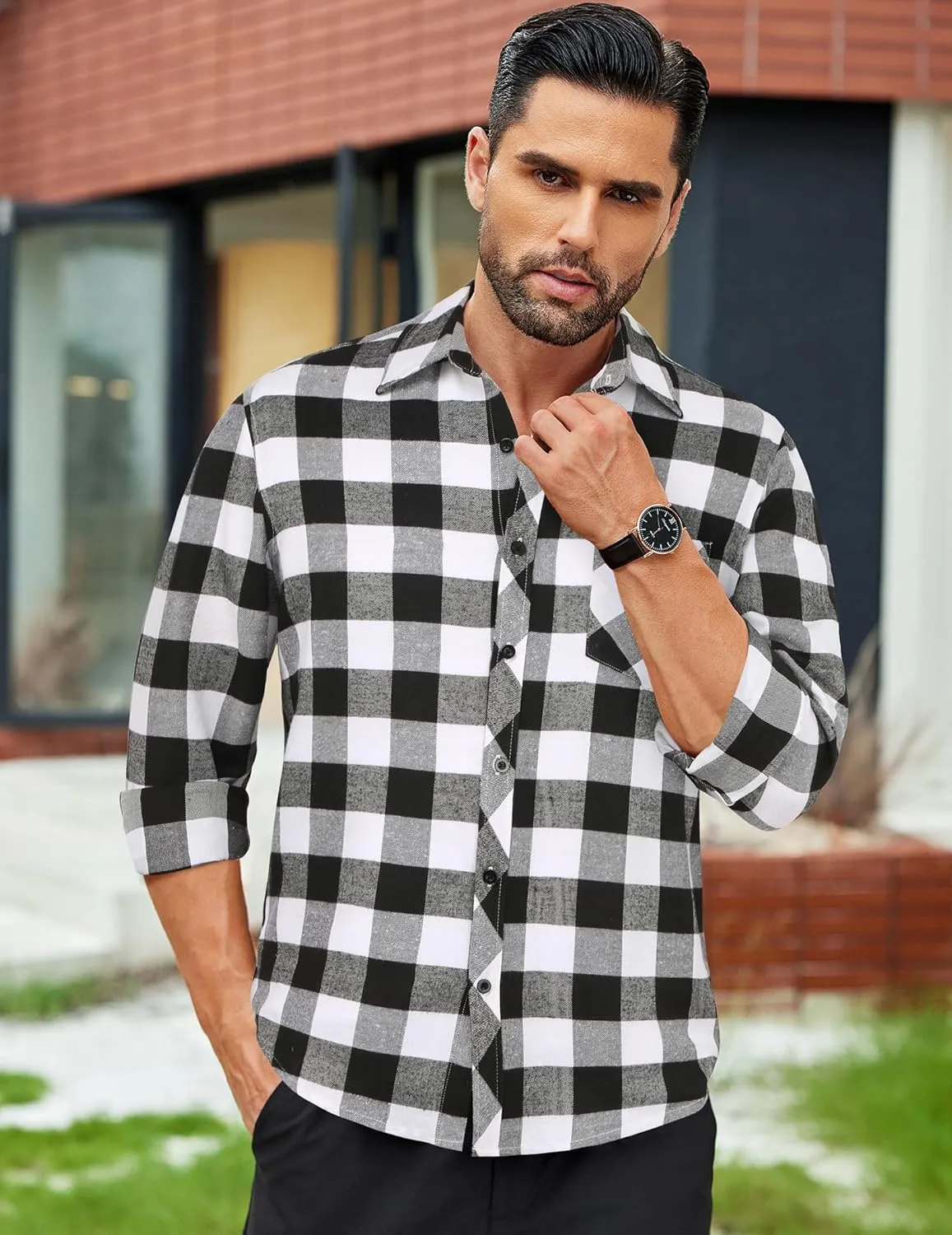 COOFANDY Men's Flannel Plaid Shirts Long Sleeve Button Down Shirts Casual Fall Shirt Jacket