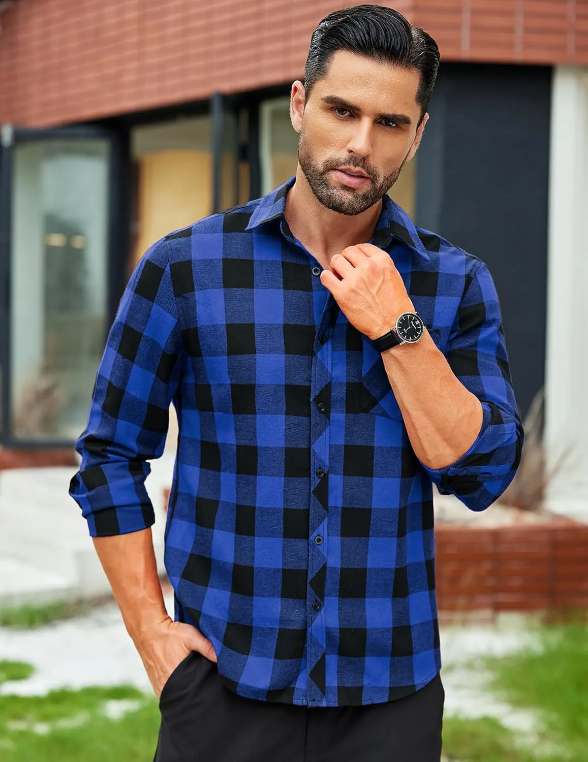 COOFANDY Men's Flannel Plaid Shirts Long Sleeve Button Down Shirts Casual Fall Shirt Jacket