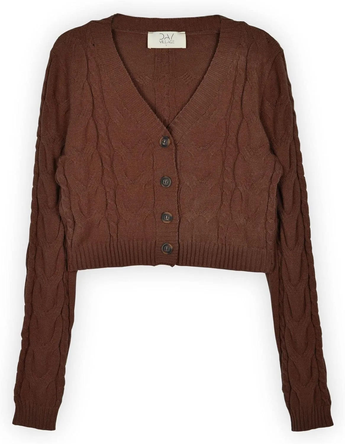 DAY VILLAGE Women's Casual Button Down Classic Retro Style Cable Pattern Cropped Sweater Knit Cardigan