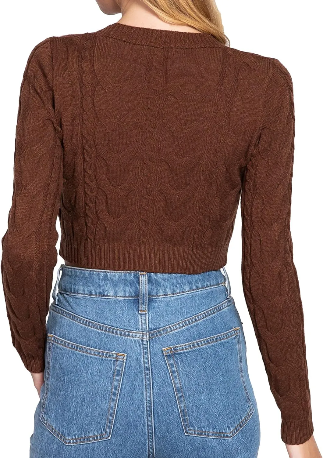 DAY VILLAGE Women's Casual Button Down Classic Retro Style Cable Pattern Cropped Sweater Knit Cardigan