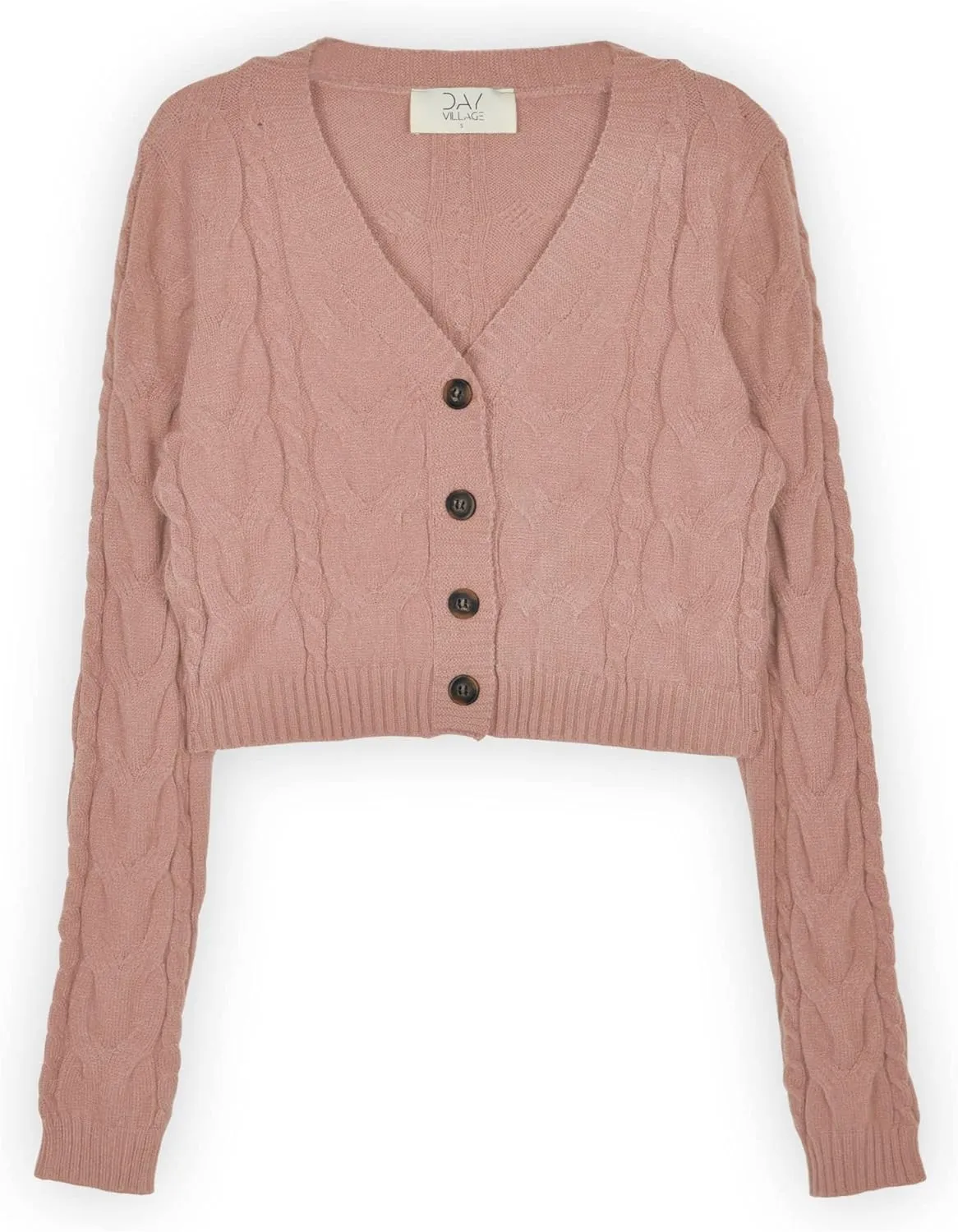 DAY VILLAGE Women's Casual Button Down Classic Retro Style Cable Pattern Cropped Sweater Knit Cardigan