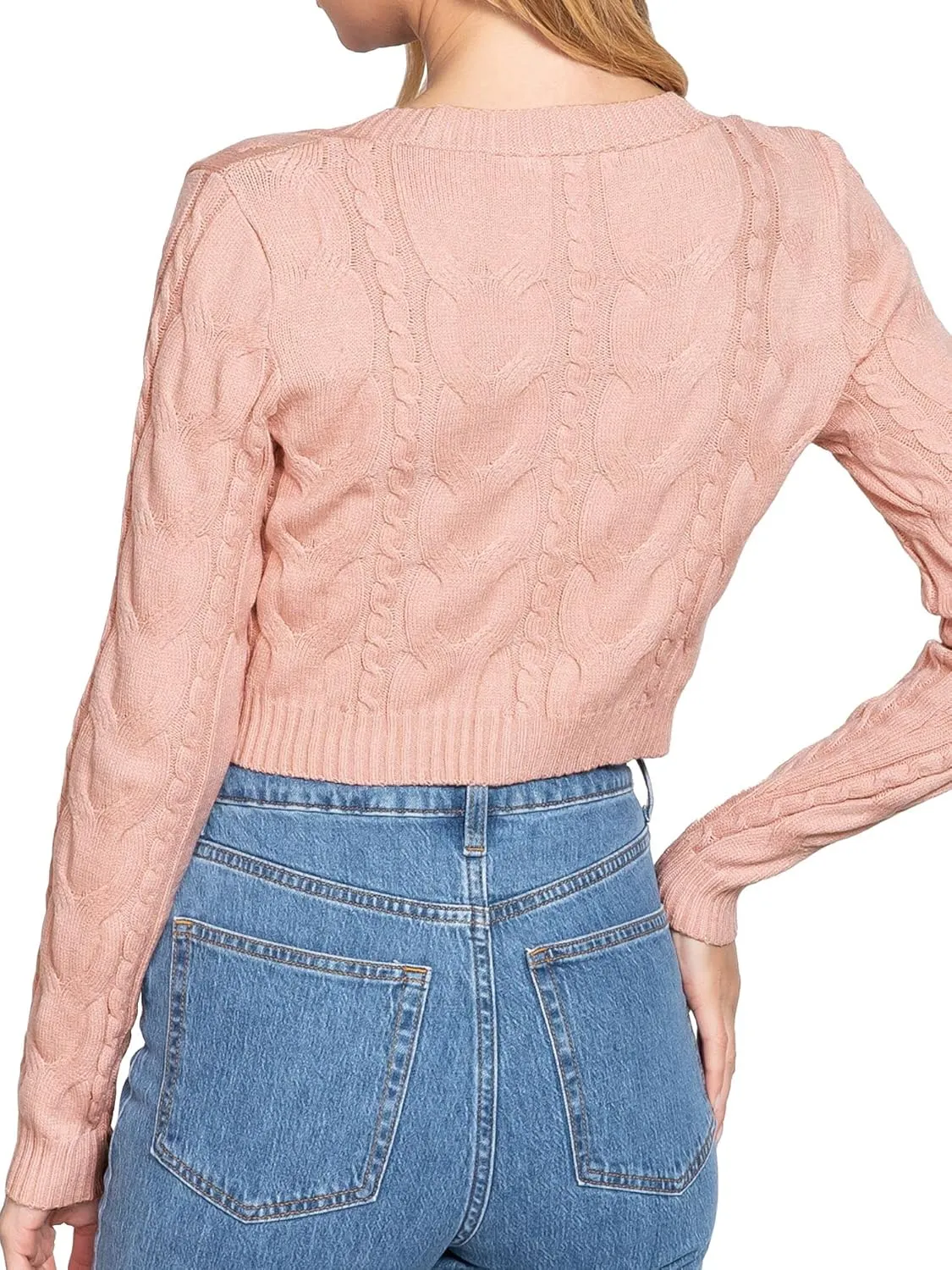 DAY VILLAGE Women's Casual Button Down Classic Retro Style Cable Pattern Cropped Sweater Knit Cardigan