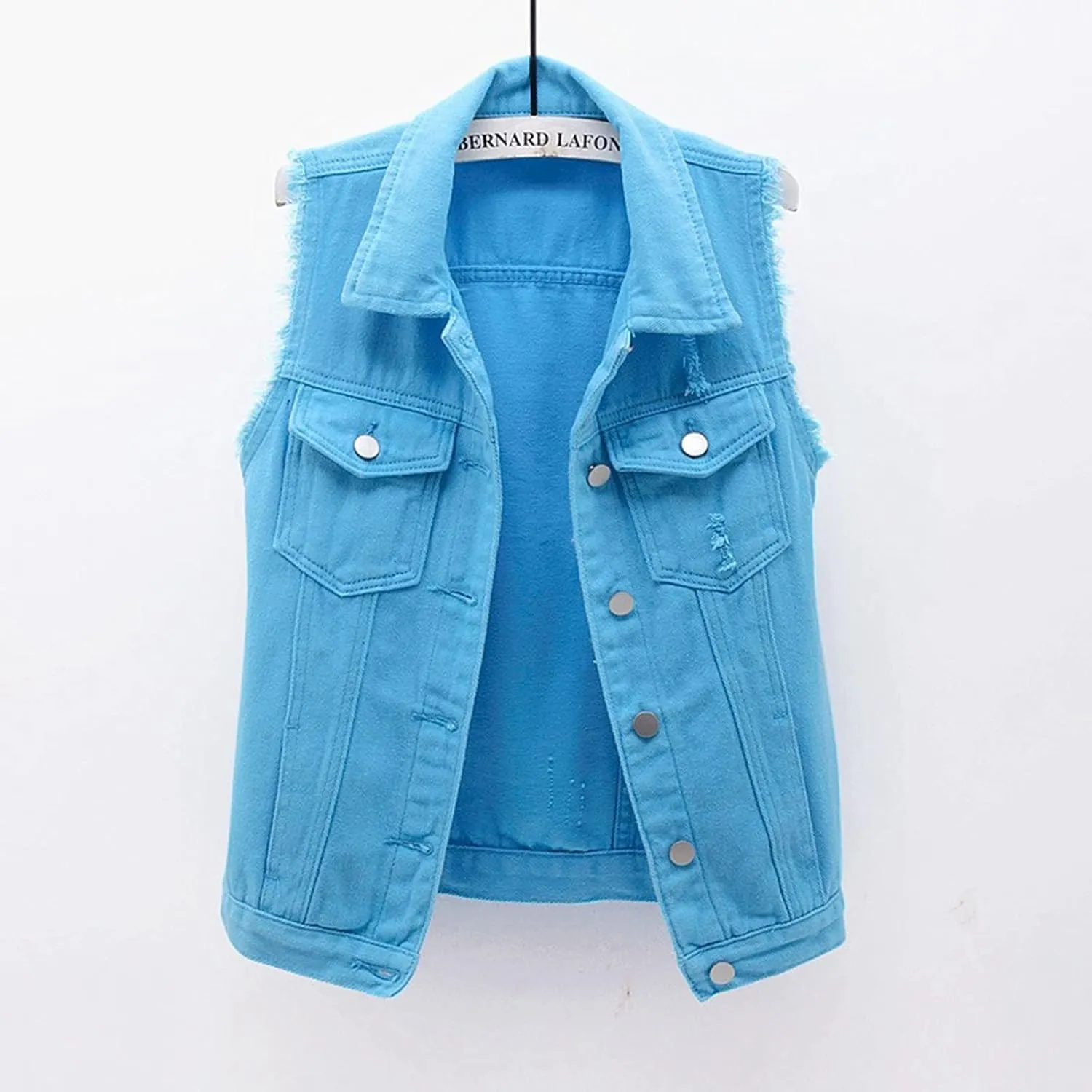 Denim Jacket for Women Casual Lapel Collar Sleeveless Denim Blazer Plus Size Cute Frayed Cropped Vest Top
