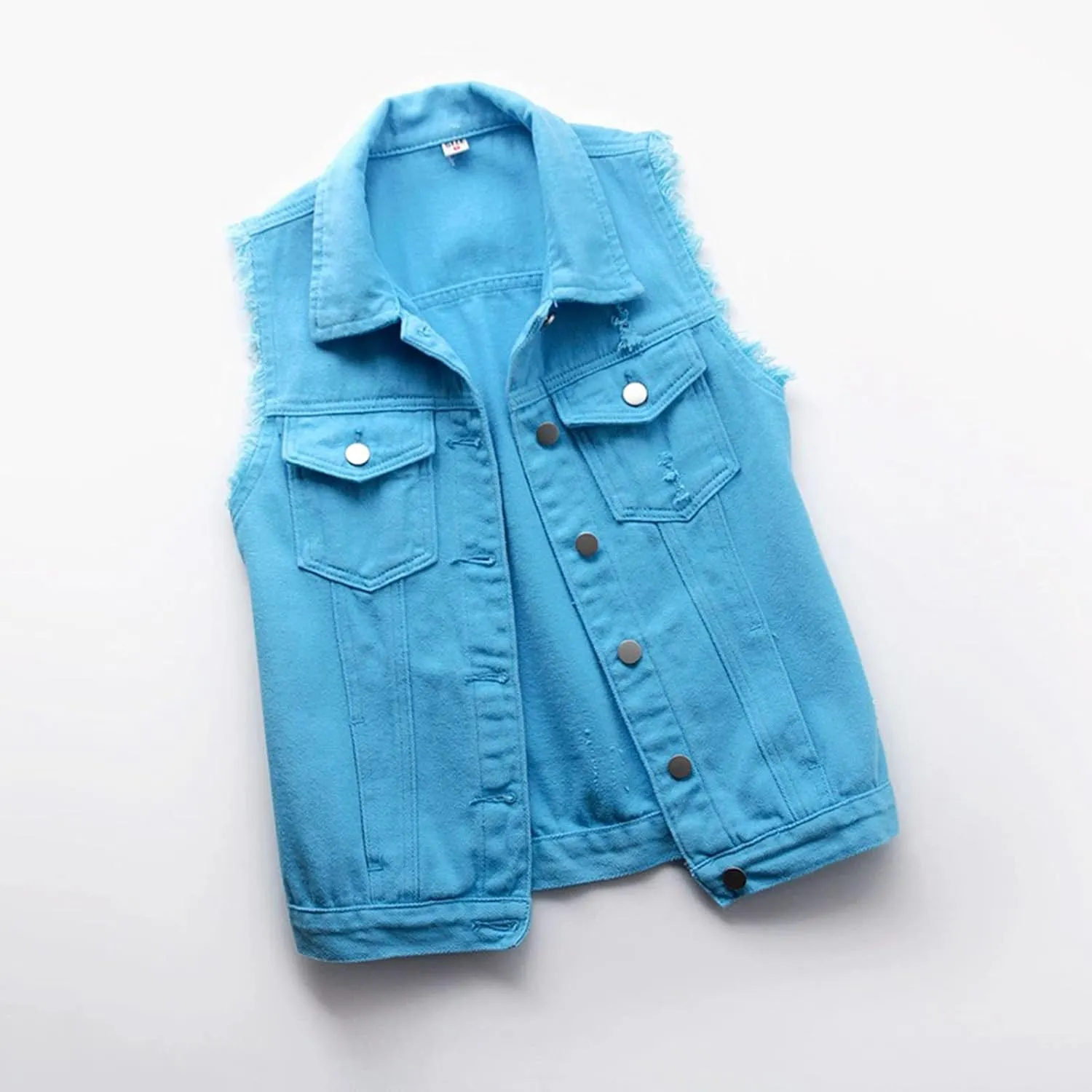 Denim Jacket for Women Casual Lapel Collar Sleeveless Denim Blazer Plus Size Cute Frayed Cropped Vest Top