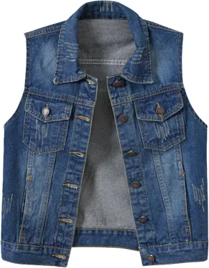 Denim Jacket for Women Casual Lapel Collar Sleeveless Denim Blazer Plus Size Cute Frayed Cropped Vest Top