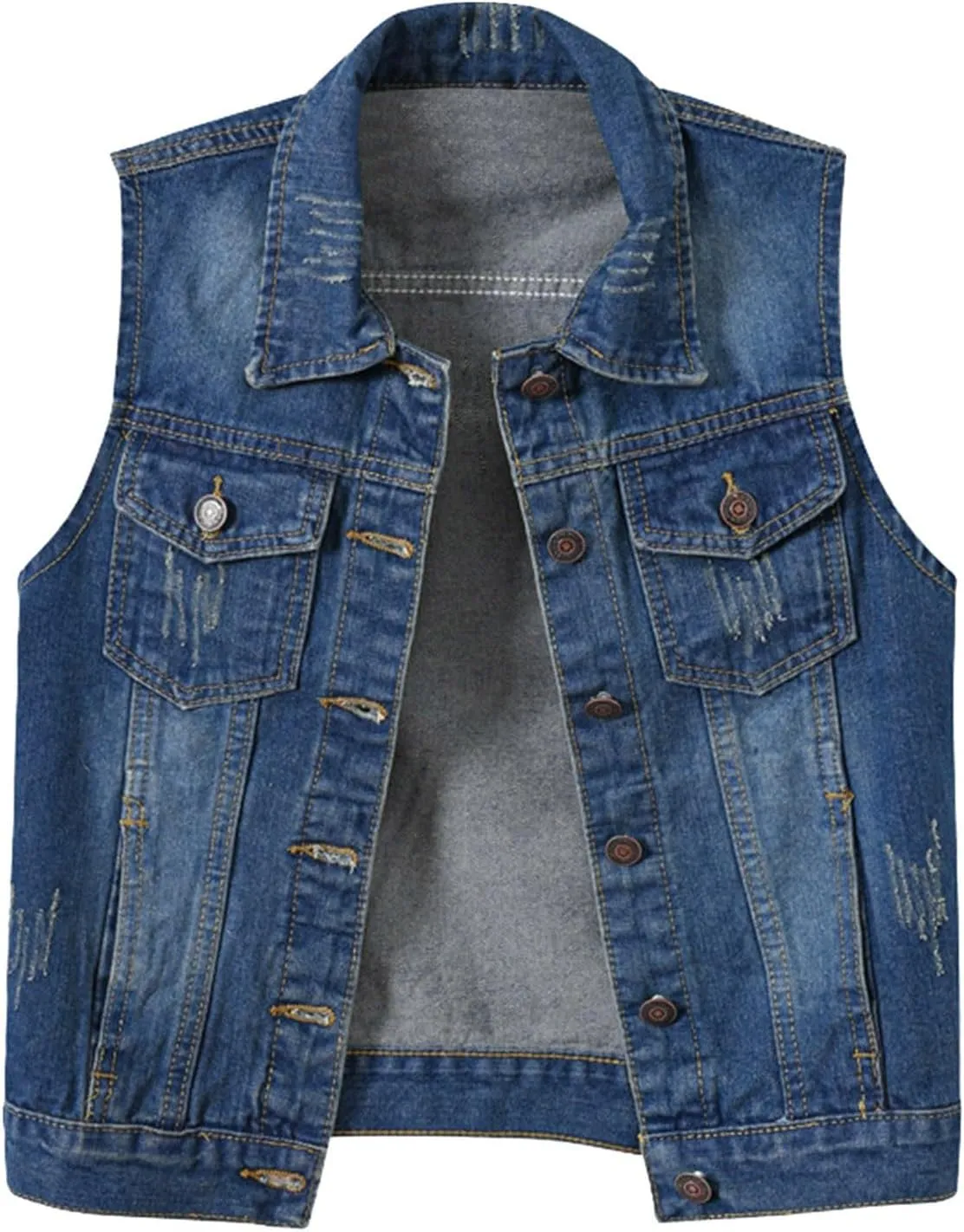 Denim Jacket for Women Casual Lapel Collar Sleeveless Denim Blazer Plus Size Cute Frayed Cropped Vest Top