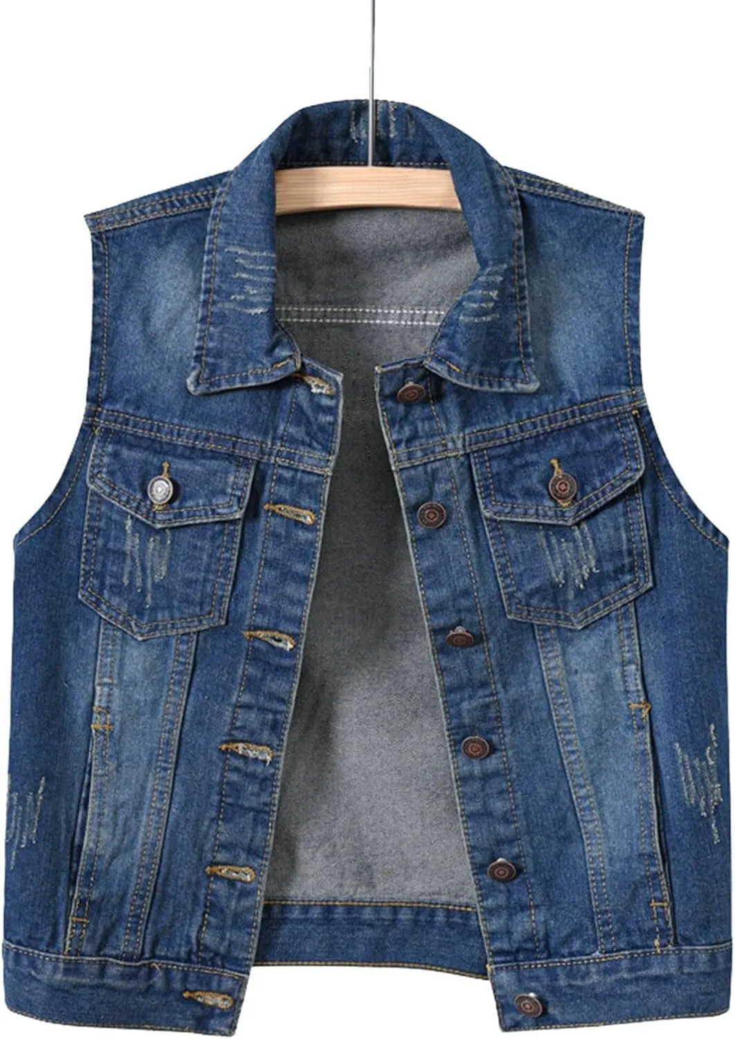 Denim Jacket for Women Casual Lapel Collar Sleeveless Denim Blazer Plus Size Cute Frayed Cropped Vest Top