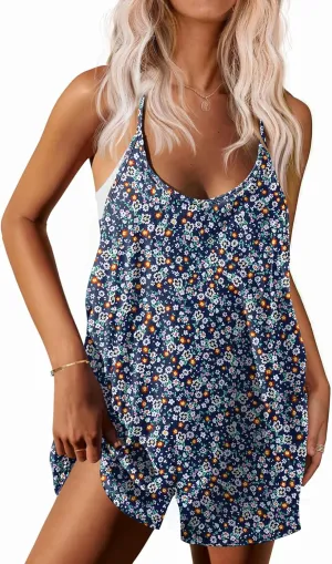 Ekouaer Womens Summer Casual Sleeveless Rompers Loose Spaghetti Strap Shorts Overalls Outfits 2025 Jumpsuits With Pockets