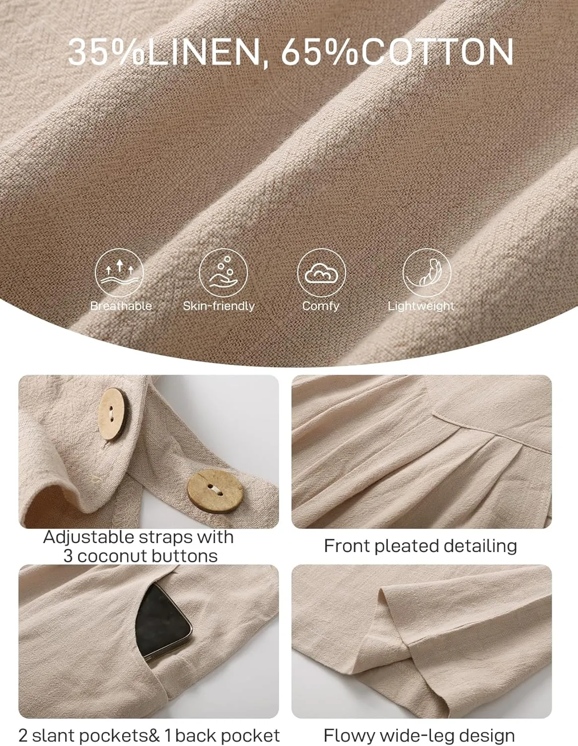 Flygo Overalls for Women Loose Fit Cotton Linen Bib Overalls Wide Leg Jumpsuits Casual 2025 Summer Rompers