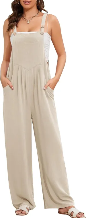 Flygo Overalls for Women Loose Fit Cotton Linen Bib Overalls Wide Leg Jumpsuits Casual 2025 Summer Rompers