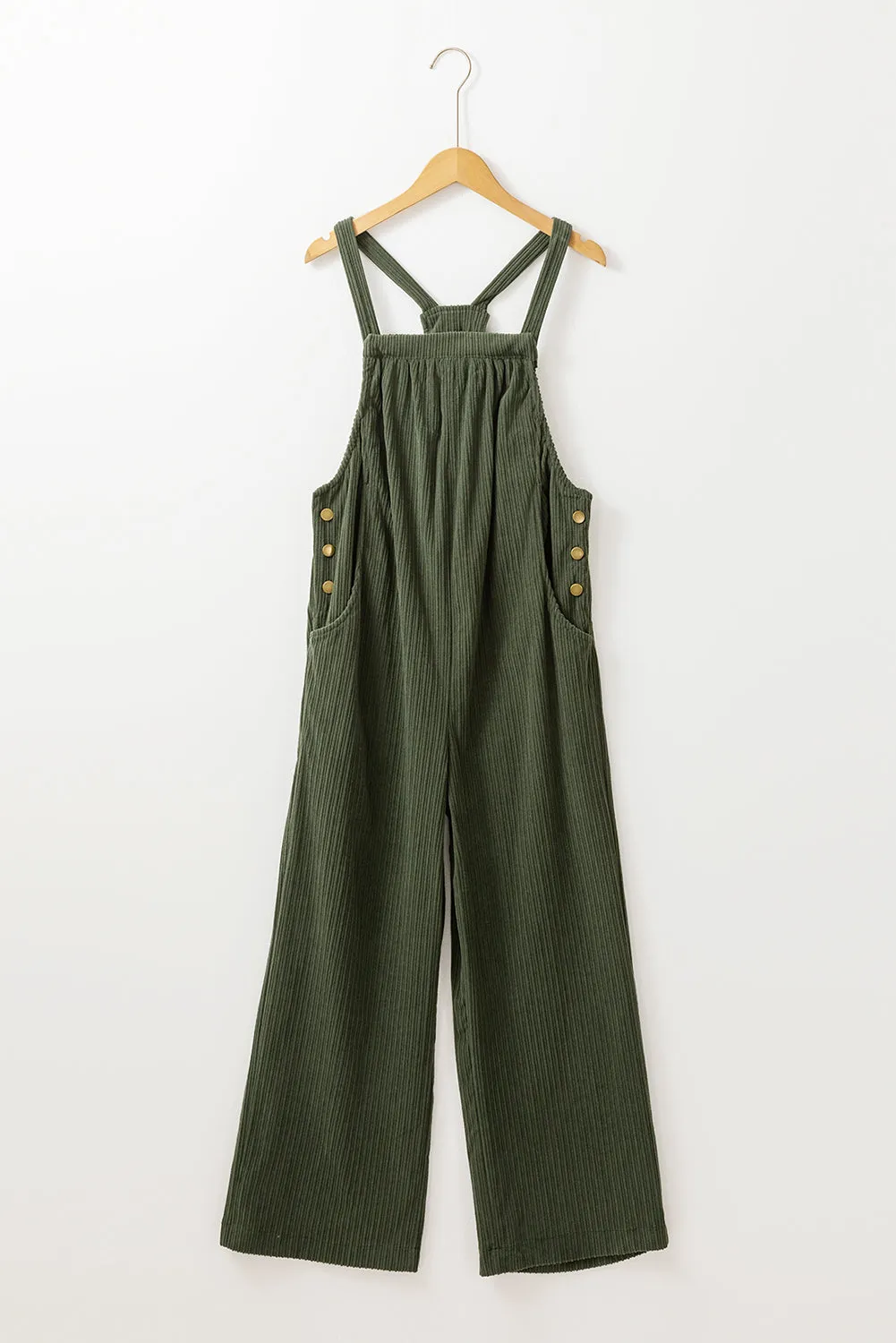 Gray Morn Plain Pocketed Loose Fit Corduroy Overalls
