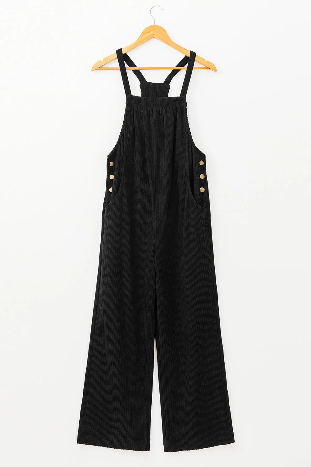 Gray Morn Plain Pocketed Loose Fit Corduroy Overalls