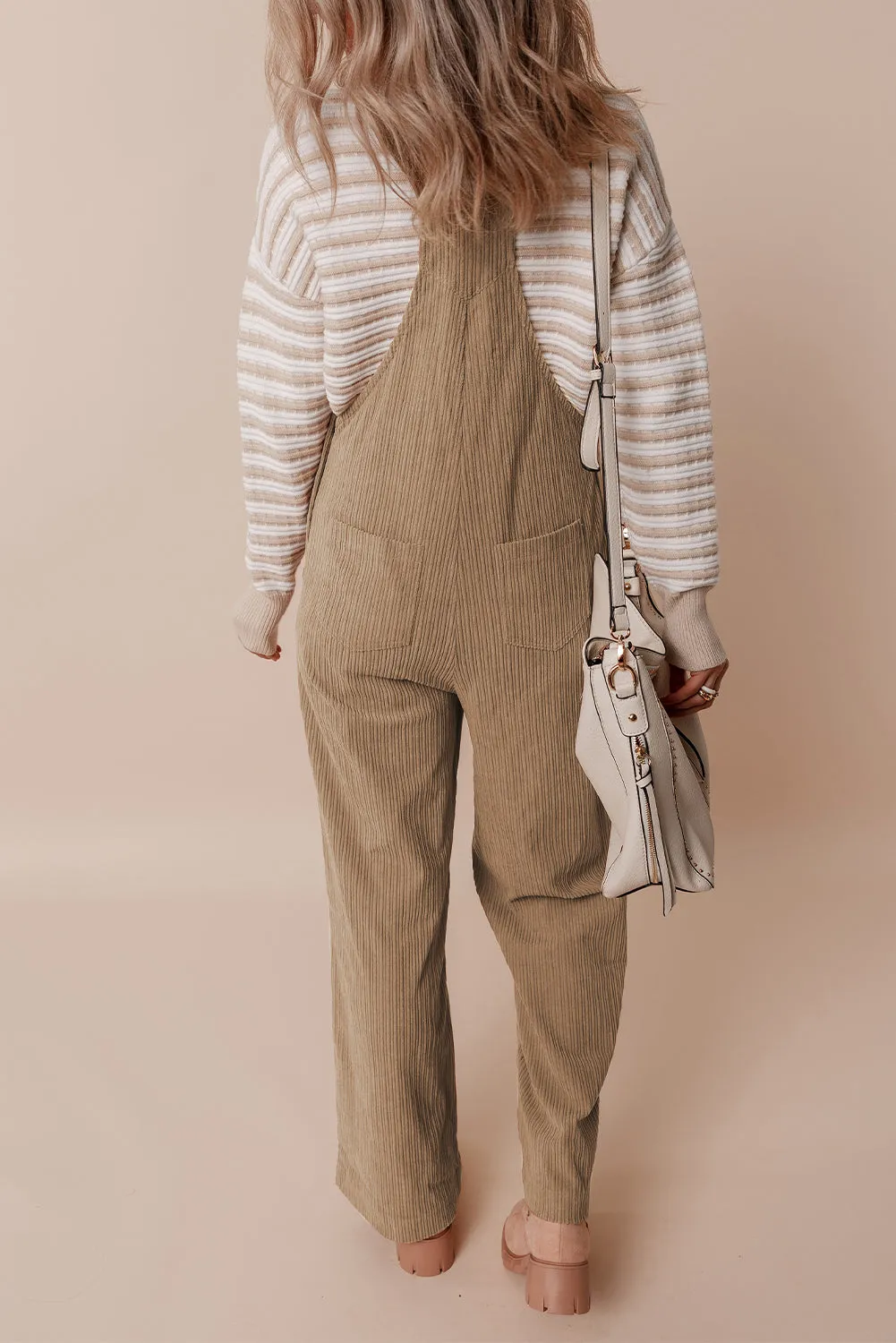 Gray Morn Plain Pocketed Loose Fit Corduroy Overalls
