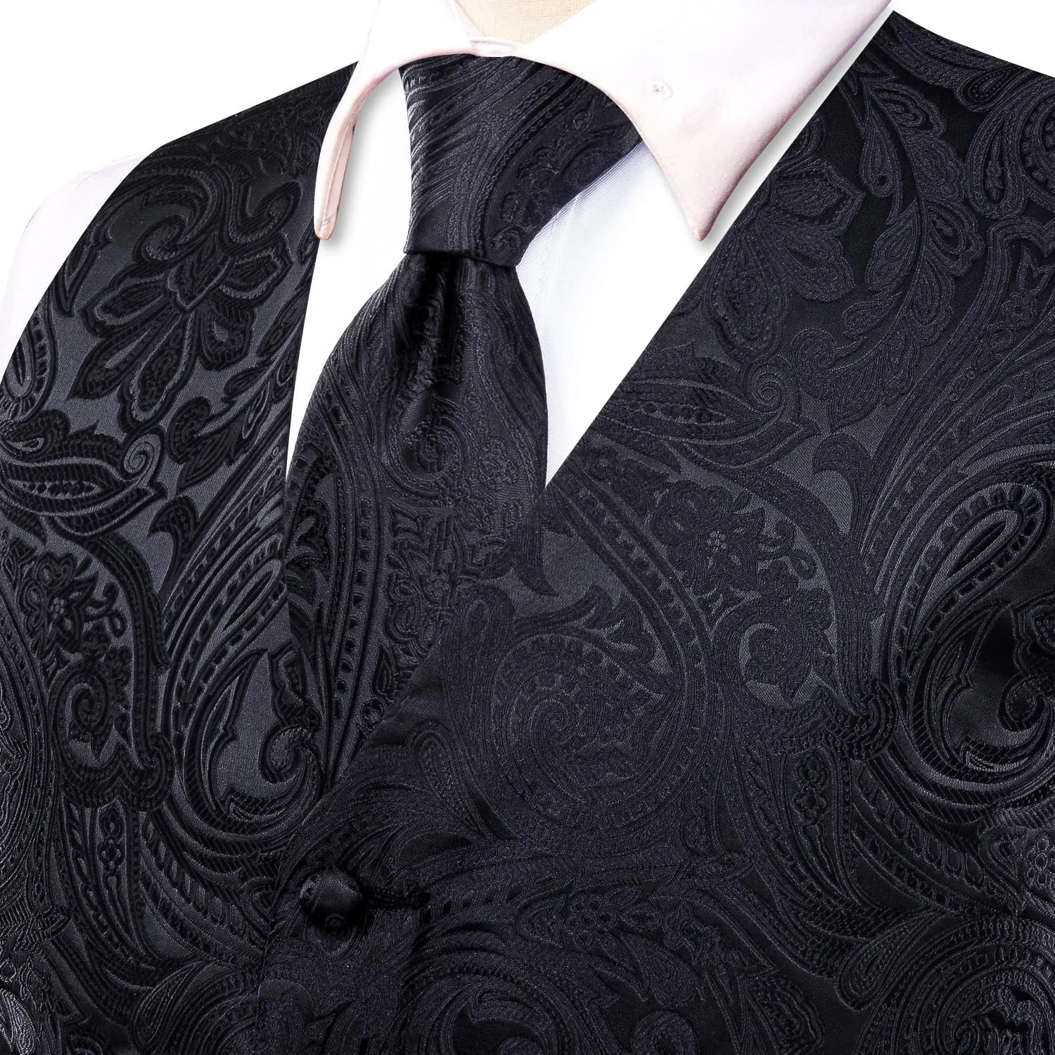 Hi-Tie Mens Suit Vest Tie set Classic Waistcoat and Necktie Handkerchief Cufflinks Suit Wedding Party
