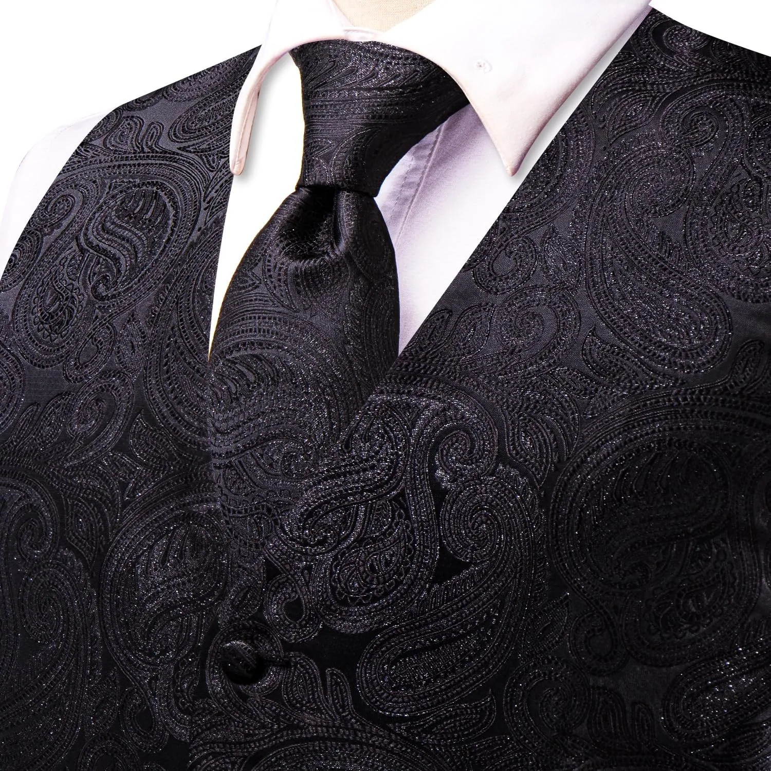 Hi-Tie Mens Suit Vest Tie set Classic Waistcoat and Necktie Handkerchief Cufflinks Suit Wedding Party
