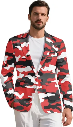 HUGS IDEA Camouflage Mens Blazer Jacket Lightweight Slim Fit Sport Coat Casual Suit Blazer
