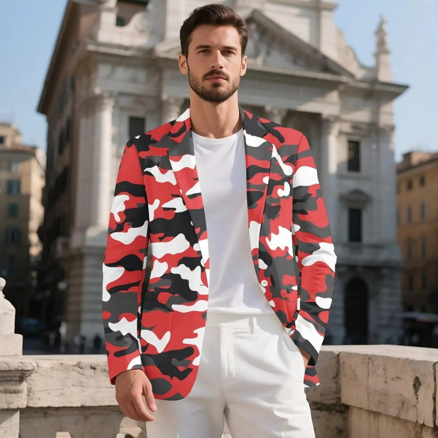 HUGS IDEA Camouflage Mens Blazer Jacket Lightweight Slim Fit Sport Coat Casual Suit Blazer