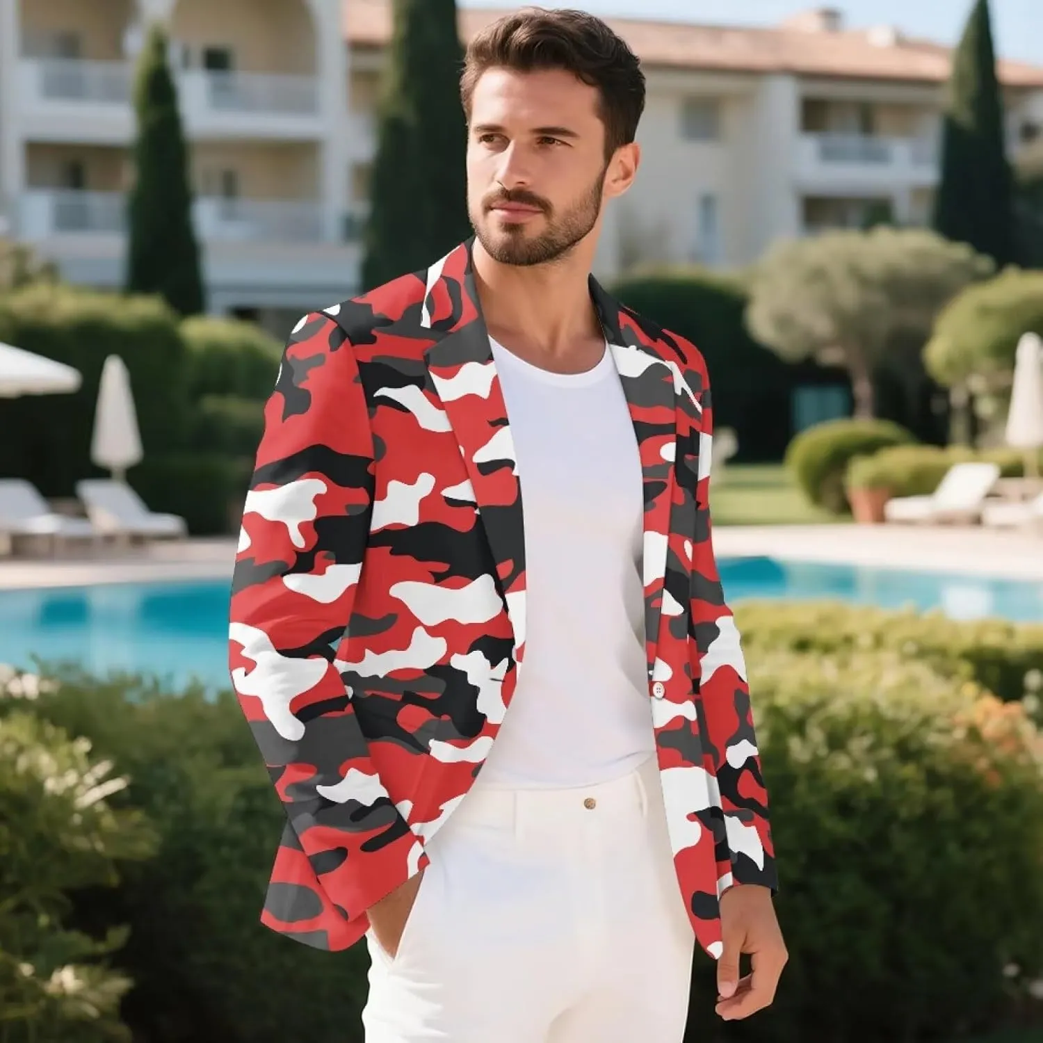 HUGS IDEA Camouflage Mens Blazer Jacket Lightweight Slim Fit Sport Coat Casual Suit Blazer