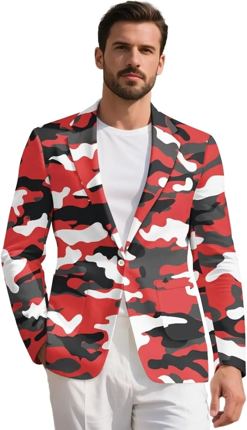 HUGS IDEA Camouflage Mens Blazer Jacket Lightweight Slim Fit Sport Coat Casual Suit Blazer
