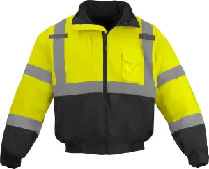 Ironwear 6410 Hi-Vis Premium Bomber Safety Jacket with Black Bottom | Rollaway Hood | Black Removable Polar Fleece Liner