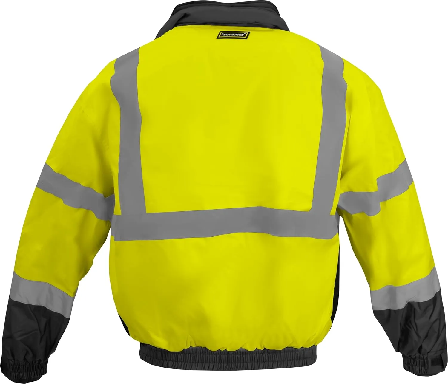 Ironwear 6410 Hi-Vis Premium Bomber Safety Jacket with Black Bottom | Rollaway Hood | Black Removable Polar Fleece Liner