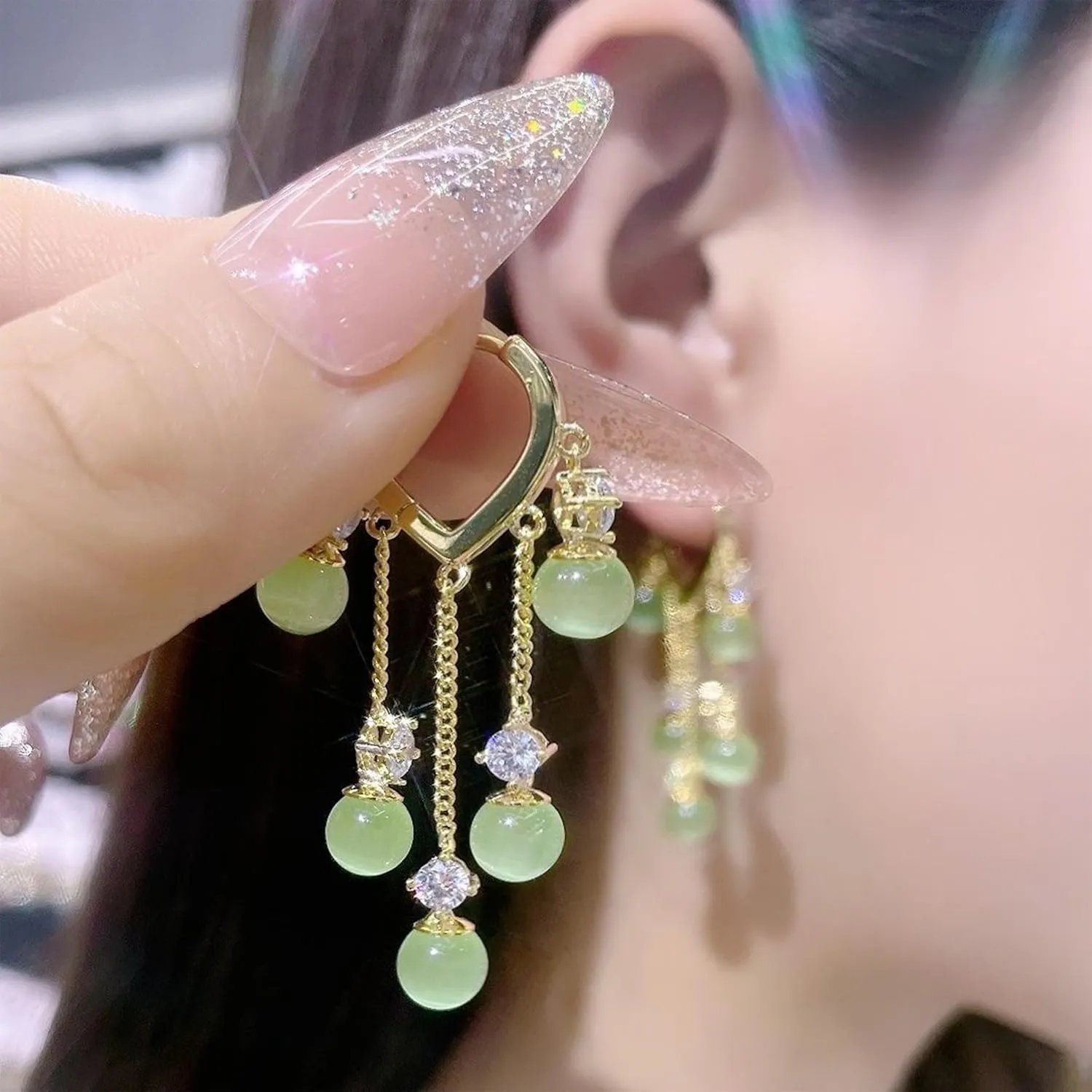 Jade Earrings Lime Green Earrings Gold Dangle Earrings for Women Boho Earrings Jade Jewelry Gifts for Women