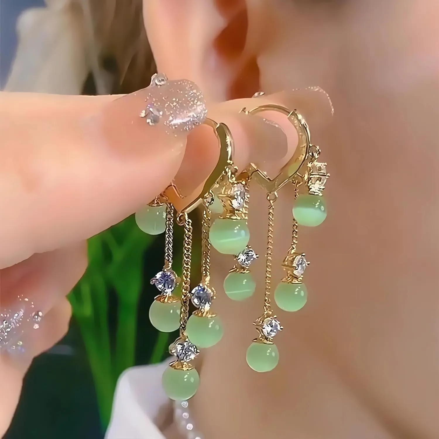 Jade Earrings Lime Green Earrings Gold Dangle Earrings for Women Boho Earrings Jade Jewelry Gifts for Women