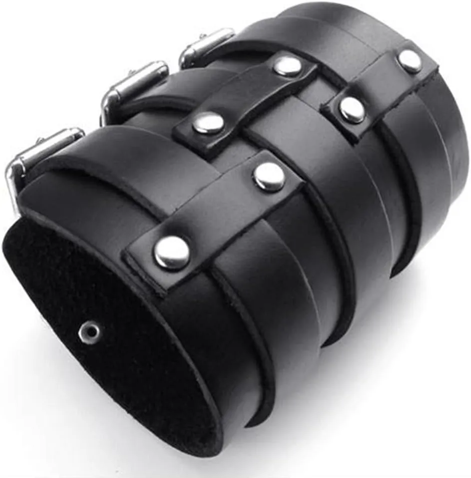 jonline24h Wide Genuine Leather Mens Womens Bangle Cuff Bracelet Punk Rock Fits 7.5" to 9" Black Brown