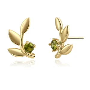 Leaf Peridot Earrings-14K Gold Plated August Birthstone Earrings Gemstone Earrings Olive Green Earrings for Women Flower Earrings