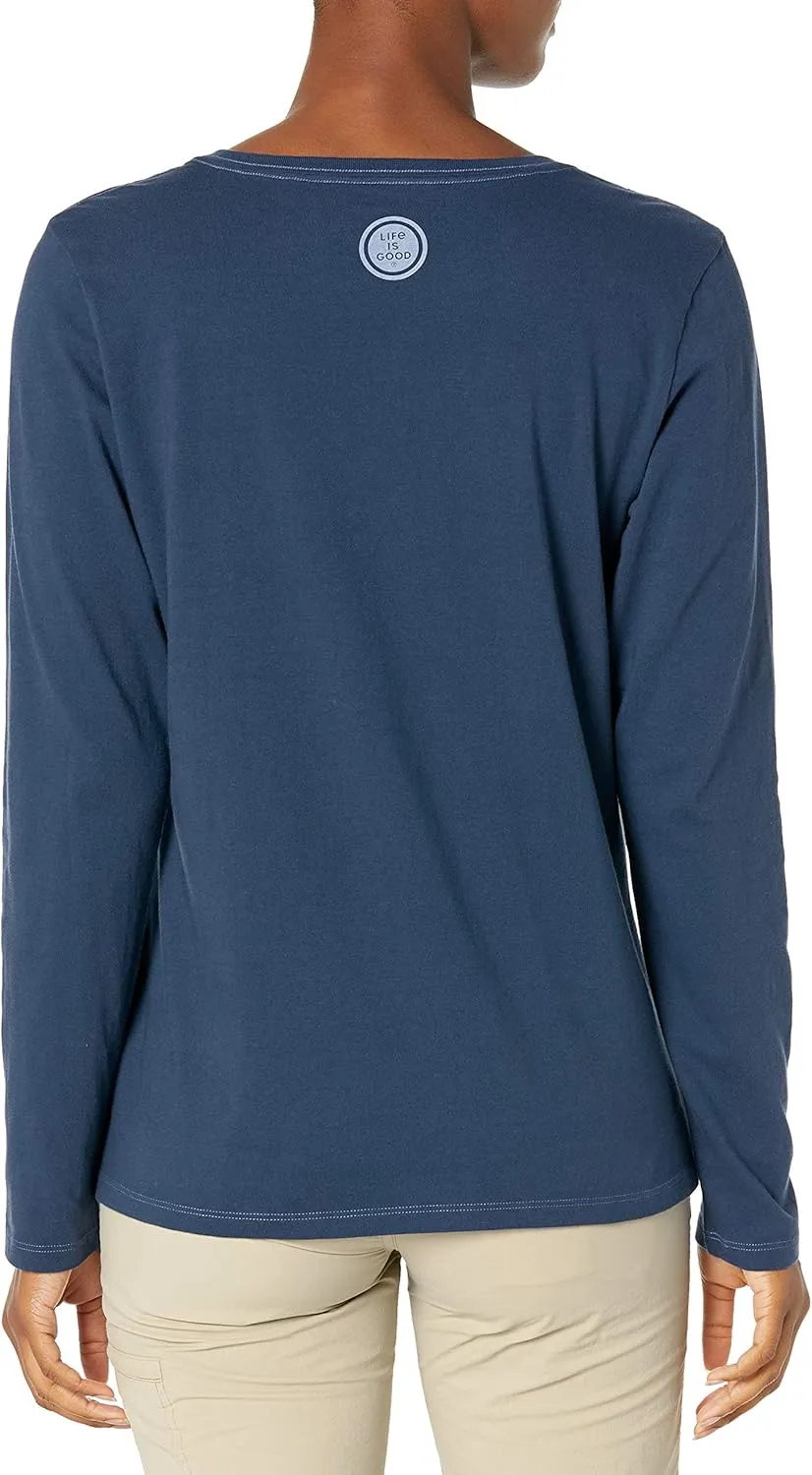 Life is Good Women's Watercolor Flag Heart Long Sleeve Crusher Vee, Beach Blue