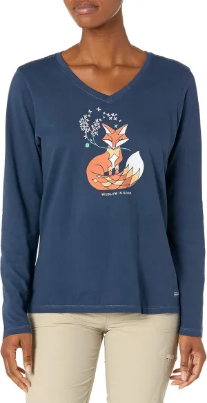 Life is Good Women's Watercolor Flag Heart Long Sleeve Crusher Vee, Beach Blue