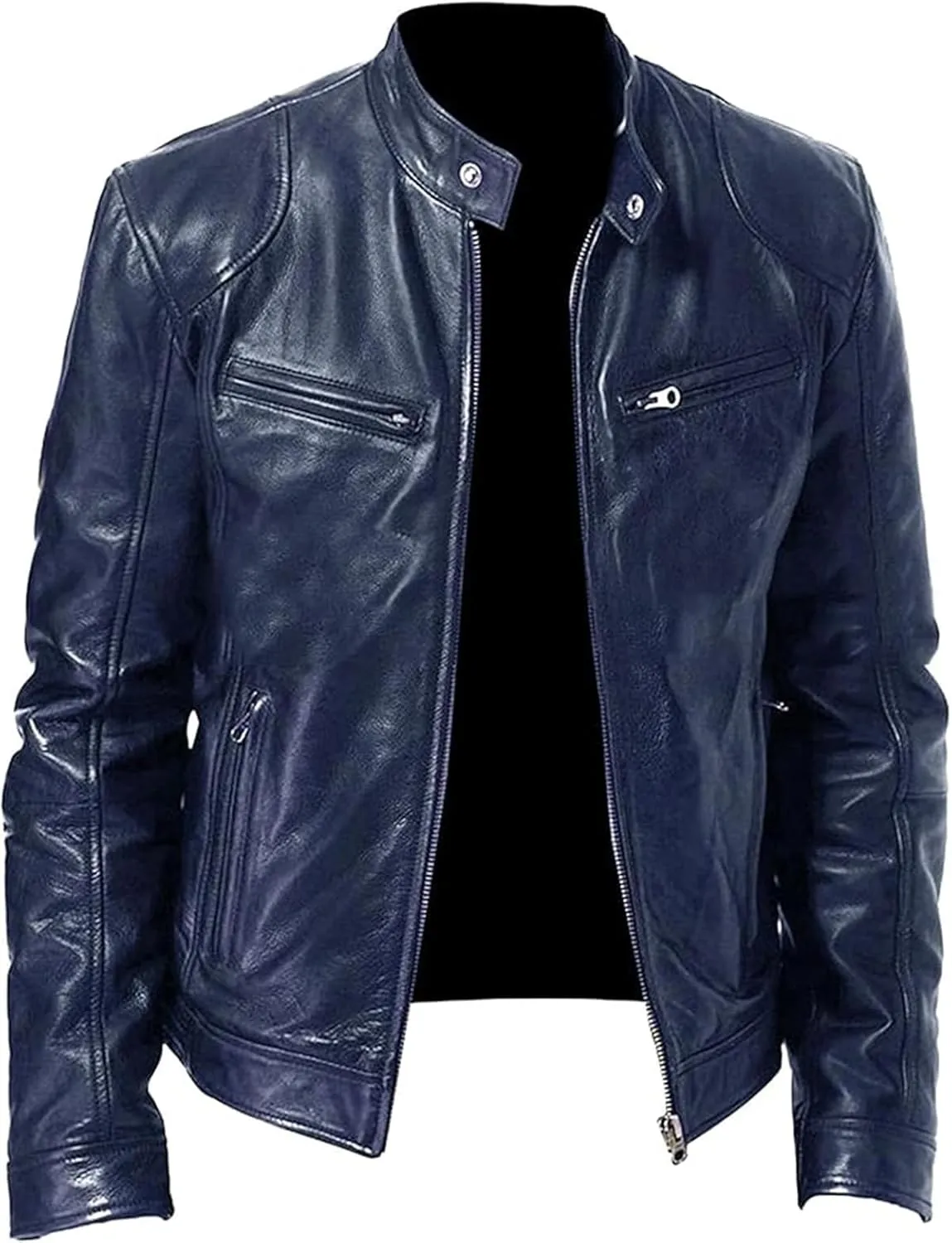 Mens Genuine Leather Biker Jacket Black | Vintage Blue Distressed Lambskin Motorcycle Brown leather Jackets for Men