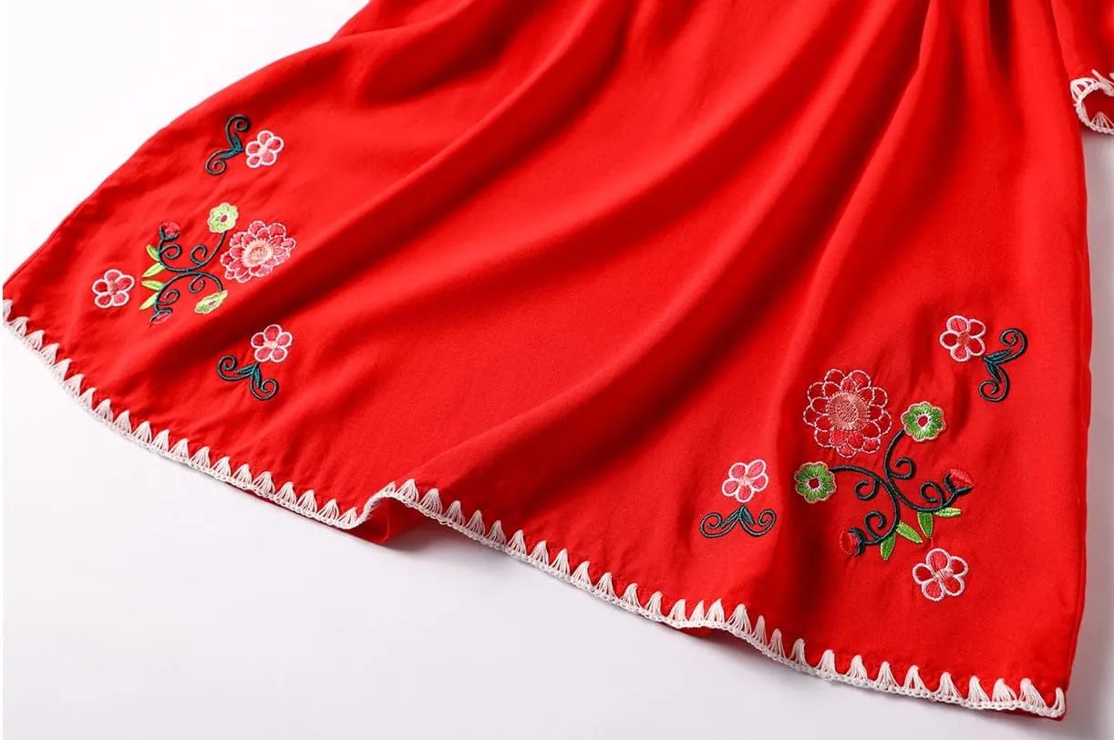Mexican Shirts Peasant Blouses Cotton Embroidered 3/4 Sleeve Bohemian Tops Boho Clothes for Women Summer Fiesta