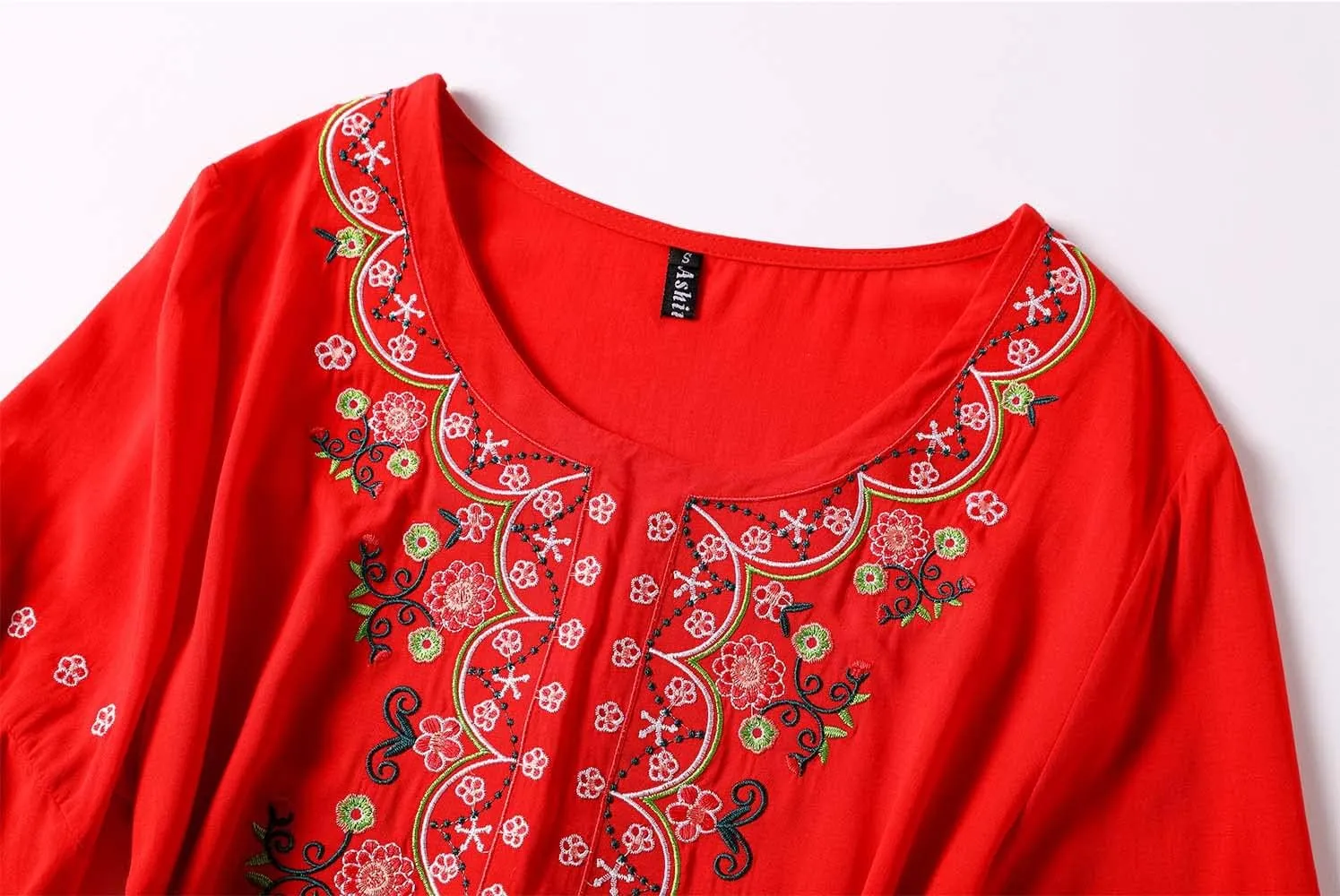 Mexican Shirts Peasant Blouses Cotton Embroidered 3/4 Sleeve Bohemian Tops Boho Clothes for Women Summer Fiesta